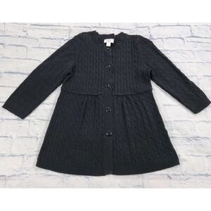 Ann Taylor LOFT Sweater WOMENS L Button Down Cardigan Tunic Black 3/4 Sleeve